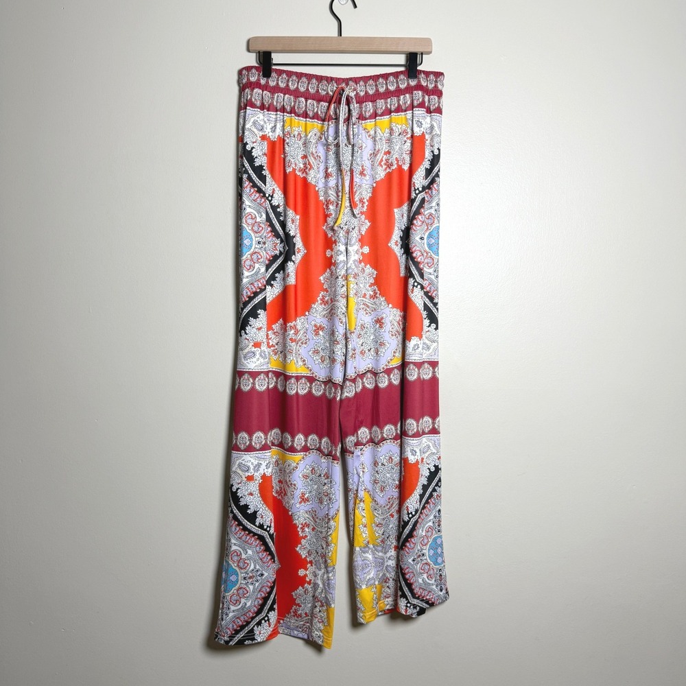 Fashion Nova NEW Womens Palazzo Pants 1X Multicolor Paisley Wide Vacation Resort